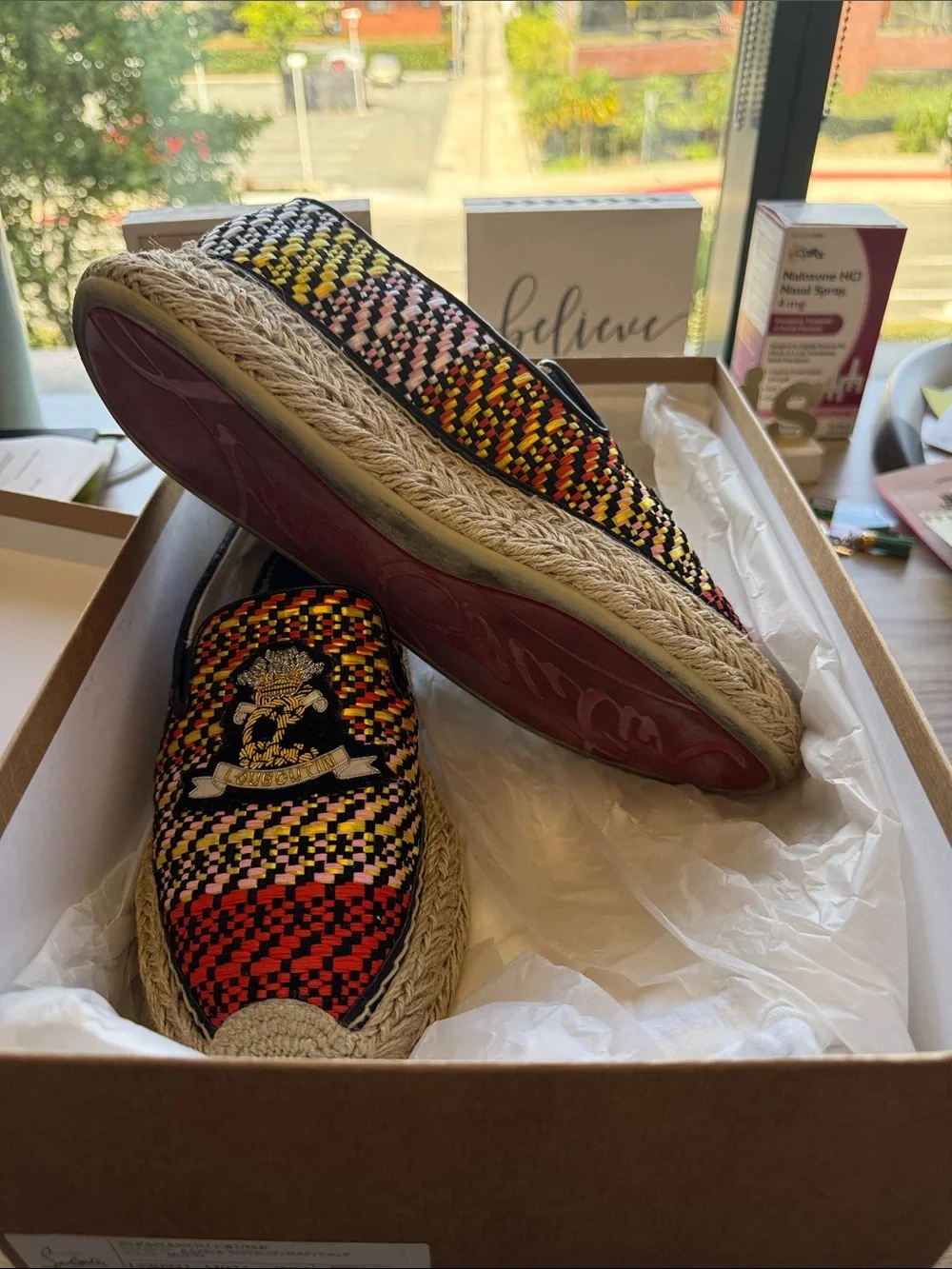 Christian Louboutin Multicolor Woven Espadrille Flats with Red Soles